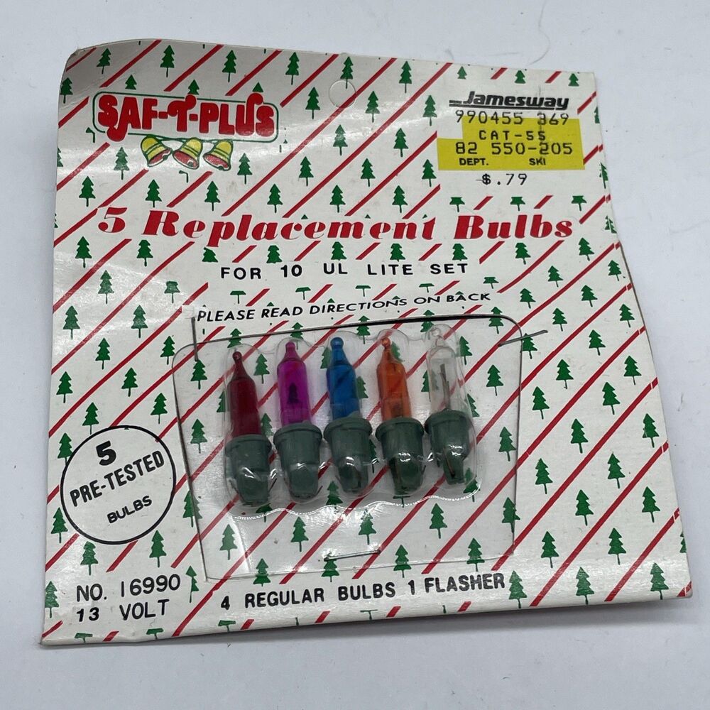 Vintage SAF-T-PLUS Christmas Replacement Bulbs 13V 5-Pack NOS 10 UL  Lite Set